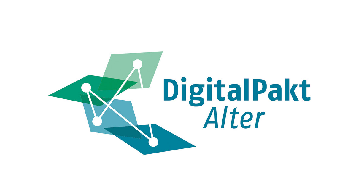 Logo: Vernetzte Linien auf mehrfarbigen Flächen, daneben Schriftzug DigitalPakt Alter